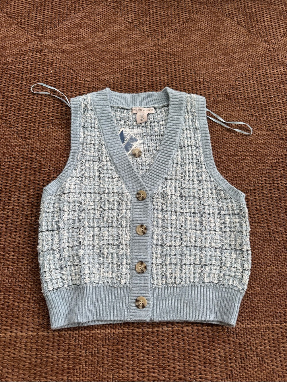 Marshall Light Blue Tweed Button Front Knit Vest